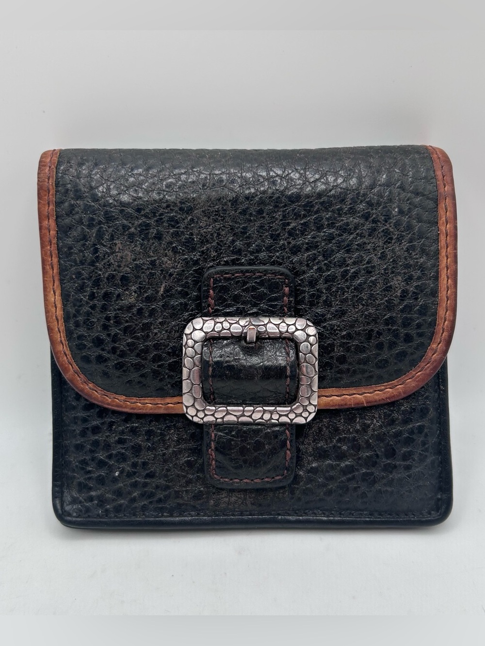 Brighton Pebbled Leather Wallet Buckle Vintage Y2k Faded Snap Button